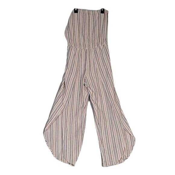 DREW Striped‎ Strapless Flowy Wide-Leg Jumpsuit Elastic Waist Bohemian Chic S - Picture 2 of 8